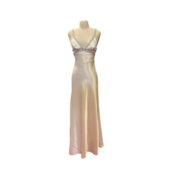 Vintage DJ Nights by Laura Ryner Ivory Metallic Gown With Beaded Straps Empire W - Picture 1 of 9